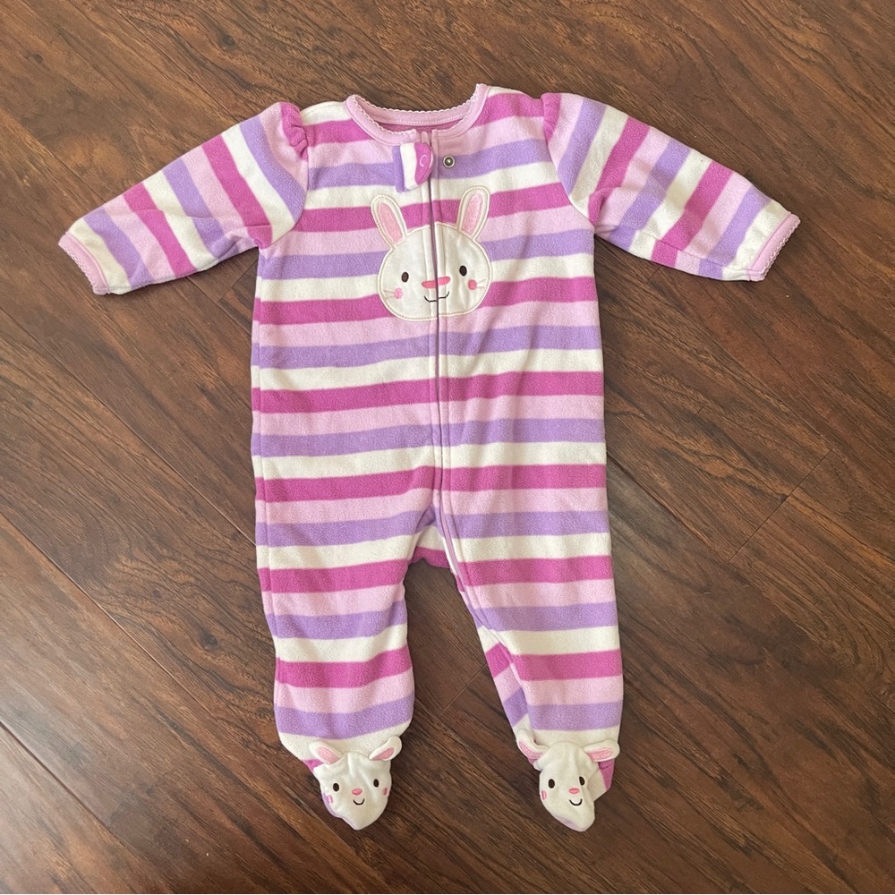 Fleece Pink and Purple Striped Bunny Footie